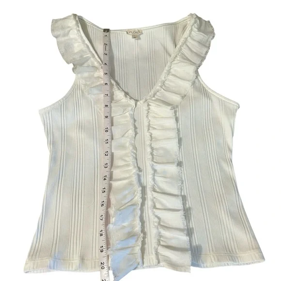 Anthropology Pilcro Top Women’s White V-Neck Ruffle Front Tank Top size Large - Picture 5 of 10
